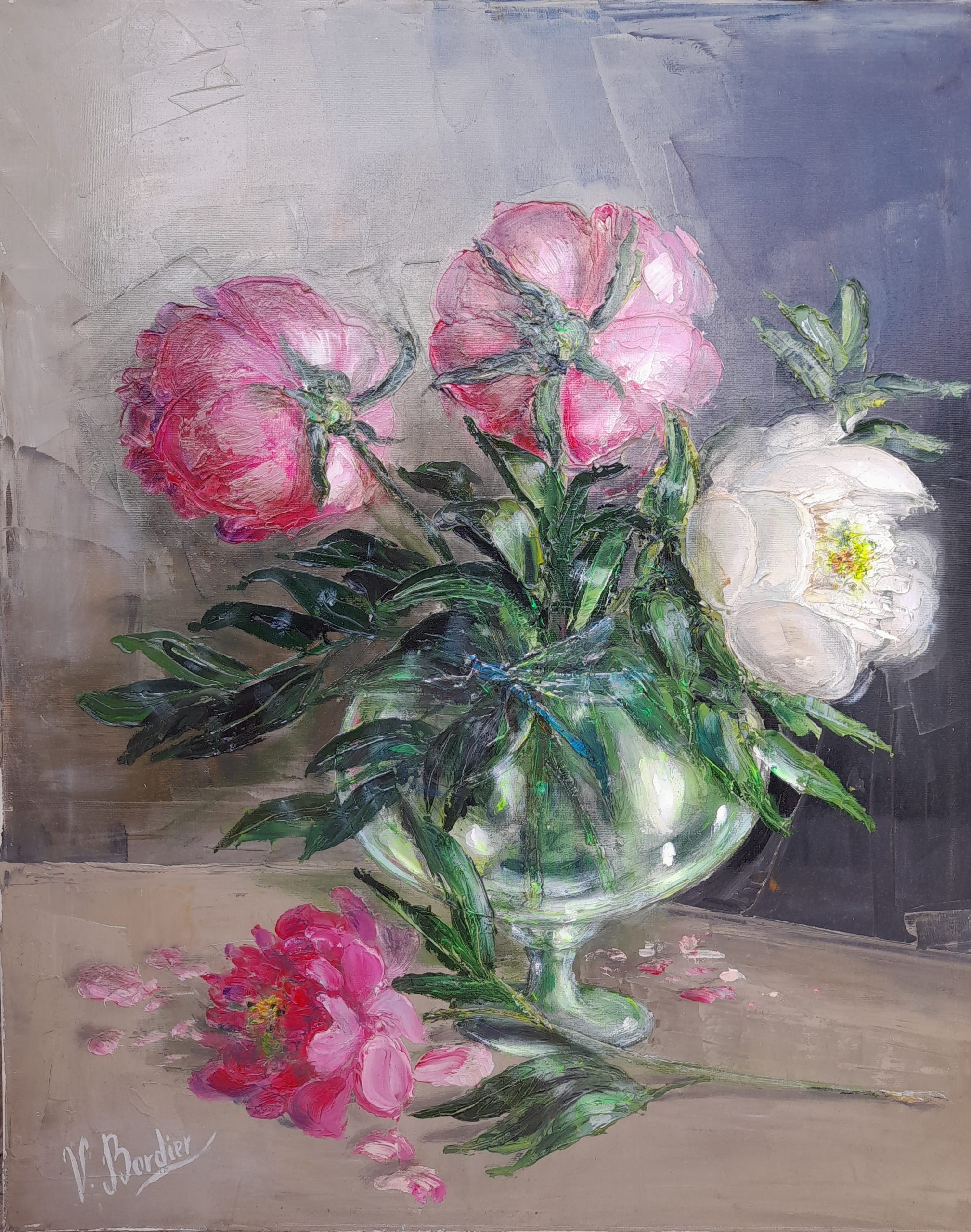 Peonies and Dragonfly, Victoria Bordier - Exquisite Art