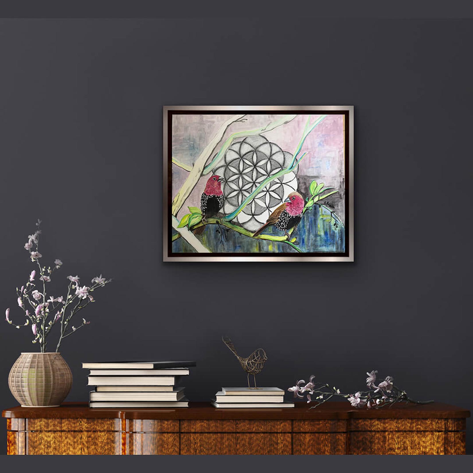 Buy painting online Singapore Flower of Life Pink-Throated Twin Spots Anuradha Kabra India Exquisite Art
