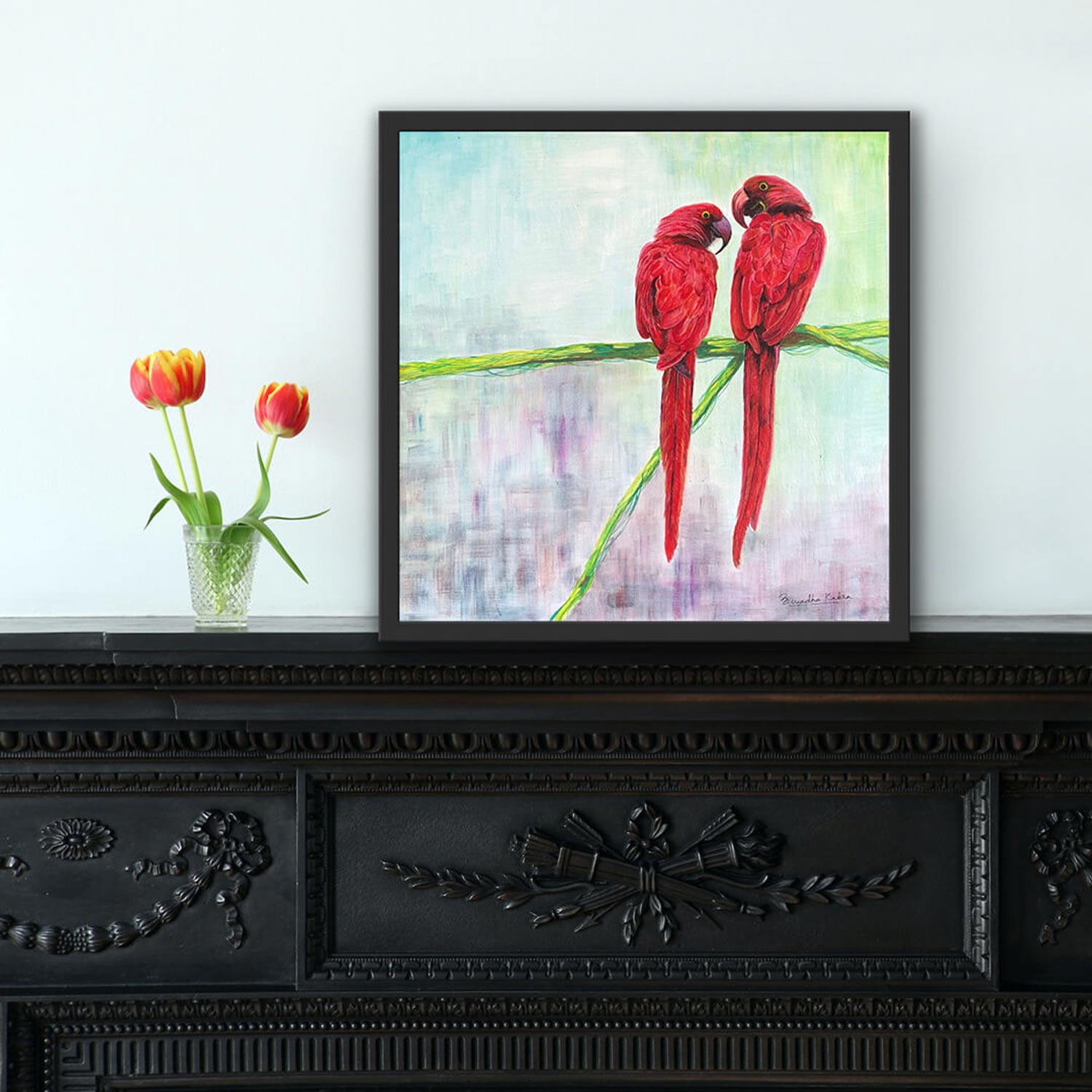 Buy painting online Singapore Love birds Macaws Anuradha Kabra India Exquisite Art