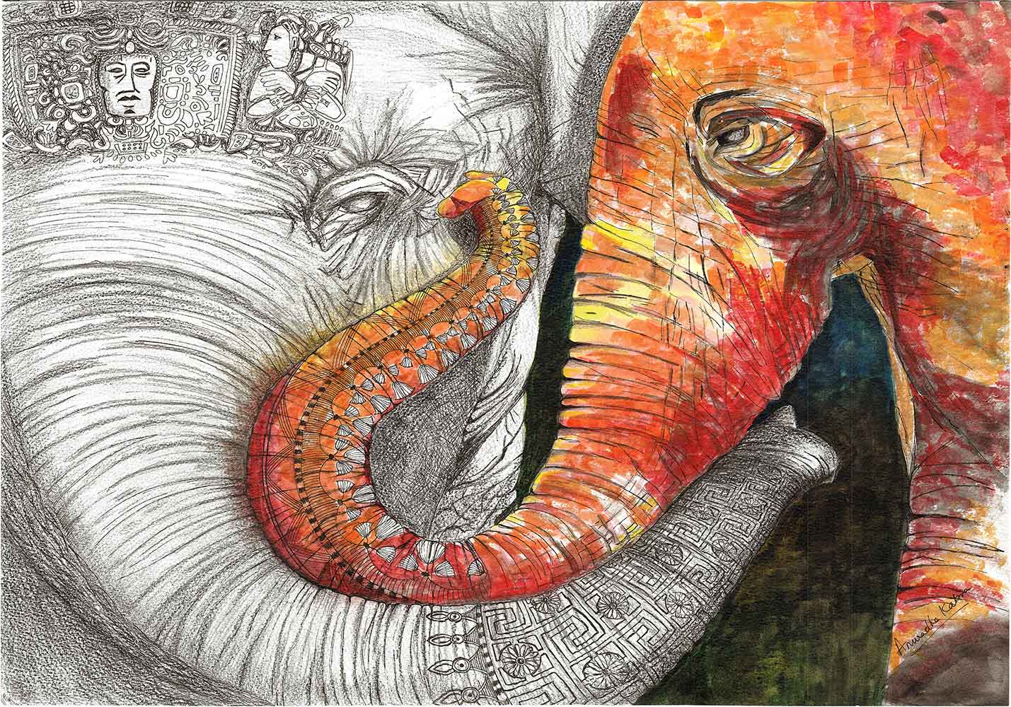 Buy painting online Singapore Serendipity Elephants Anuradha Kabra India Exquisite Art